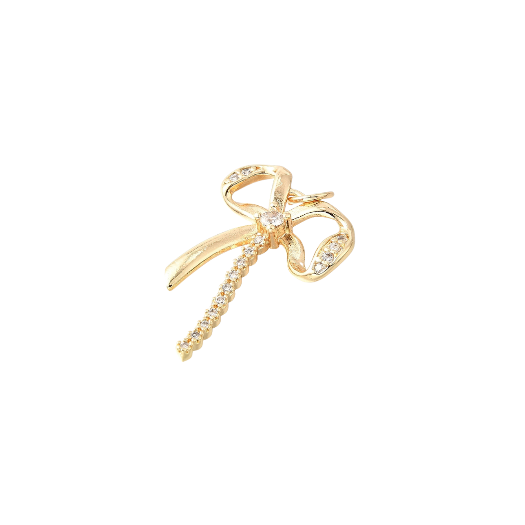 Gold Nova Bow with Cubic Zirconia Charm