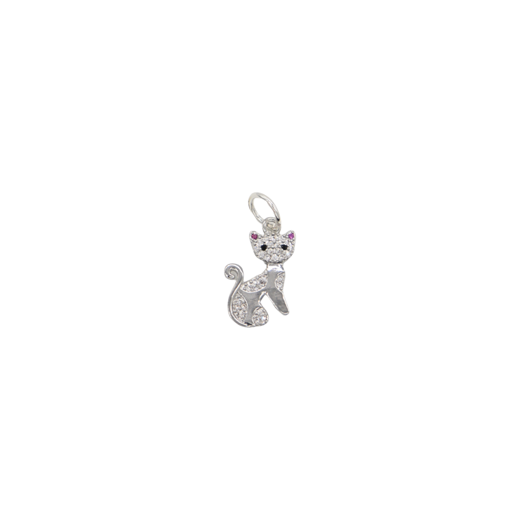 Silver Sparkle Cat Charm