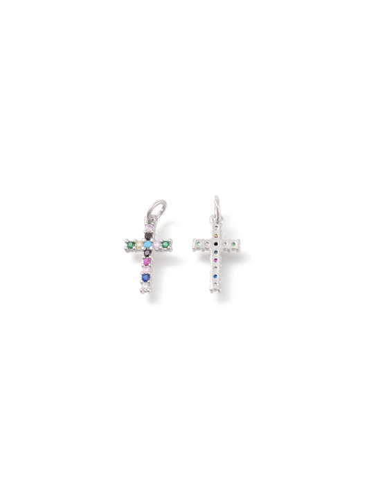 Silver Multi Stone Silver Cross Charm