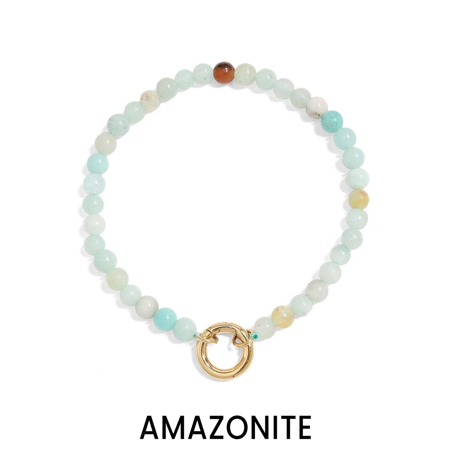 18K Gold PVD Stainless Steel Semi Precious Natural Stone Charm Keeper Bracelet