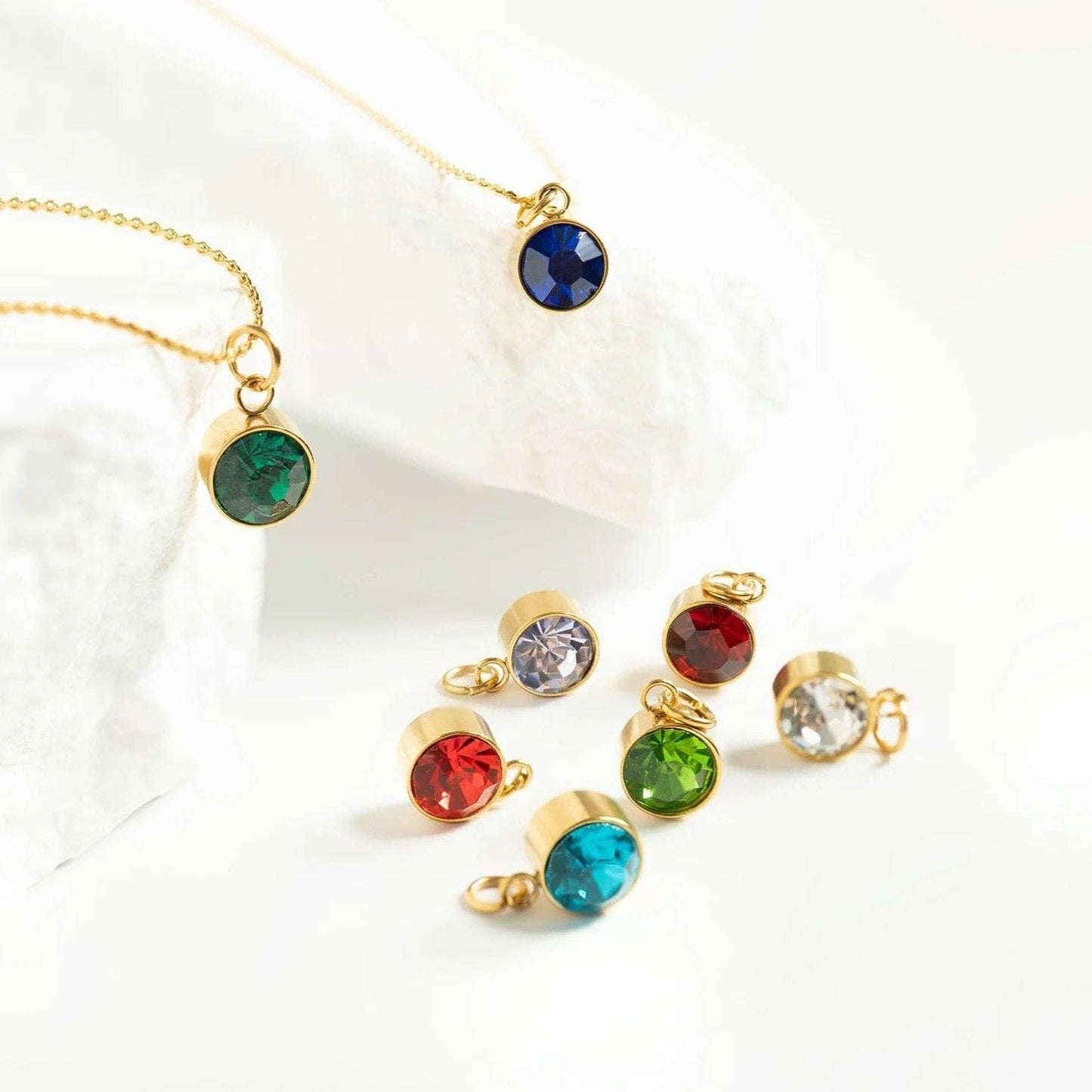 18K Gold Round Birthstone Charm (8mm)