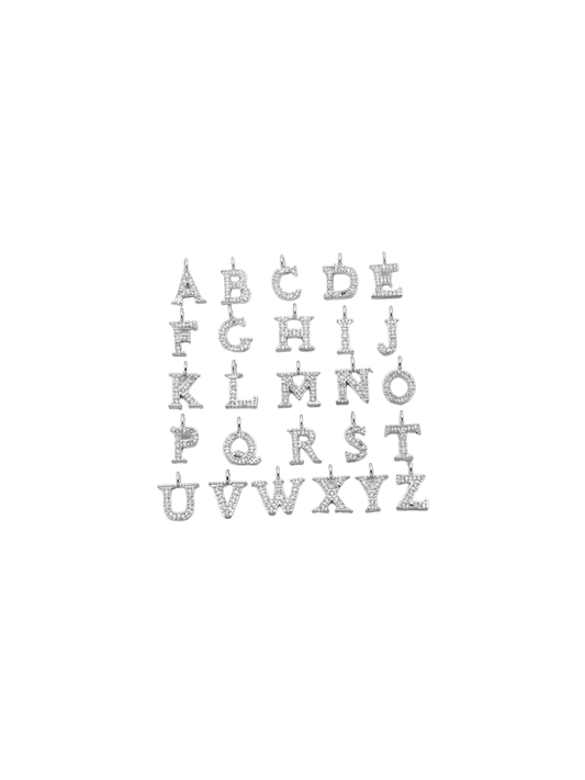 Silver Micro Pave Clear Cubic Zirconia Letter Charms - Whole